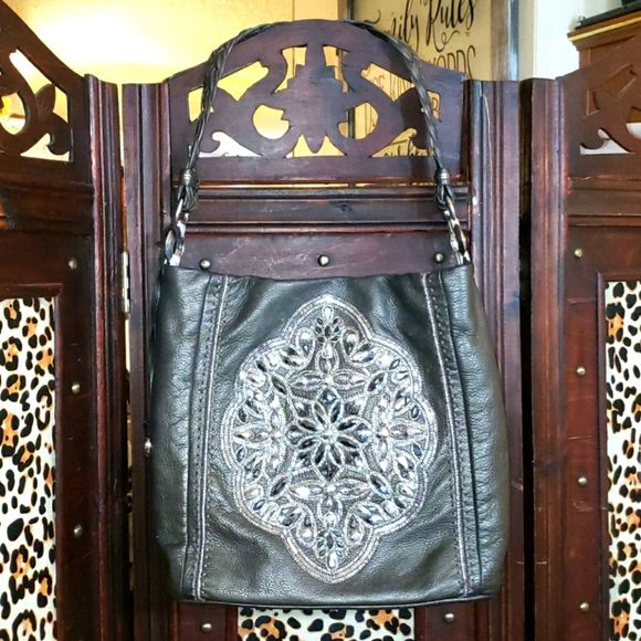 Brighton Anju Pewter, Leather Bucket Tote, Retired - Picture 1 of 10